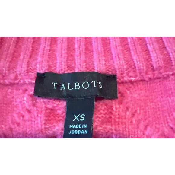 Talbots Alpaca Wool Blend Sz XS Hot Pink Button Up Cable Knit Cardigan Sweater - Picture 5 of 6